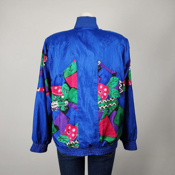 Vintage Tan Jay Blue Floral Nylon Zip Up Jacket Size XS/S - Picture 7 of 9